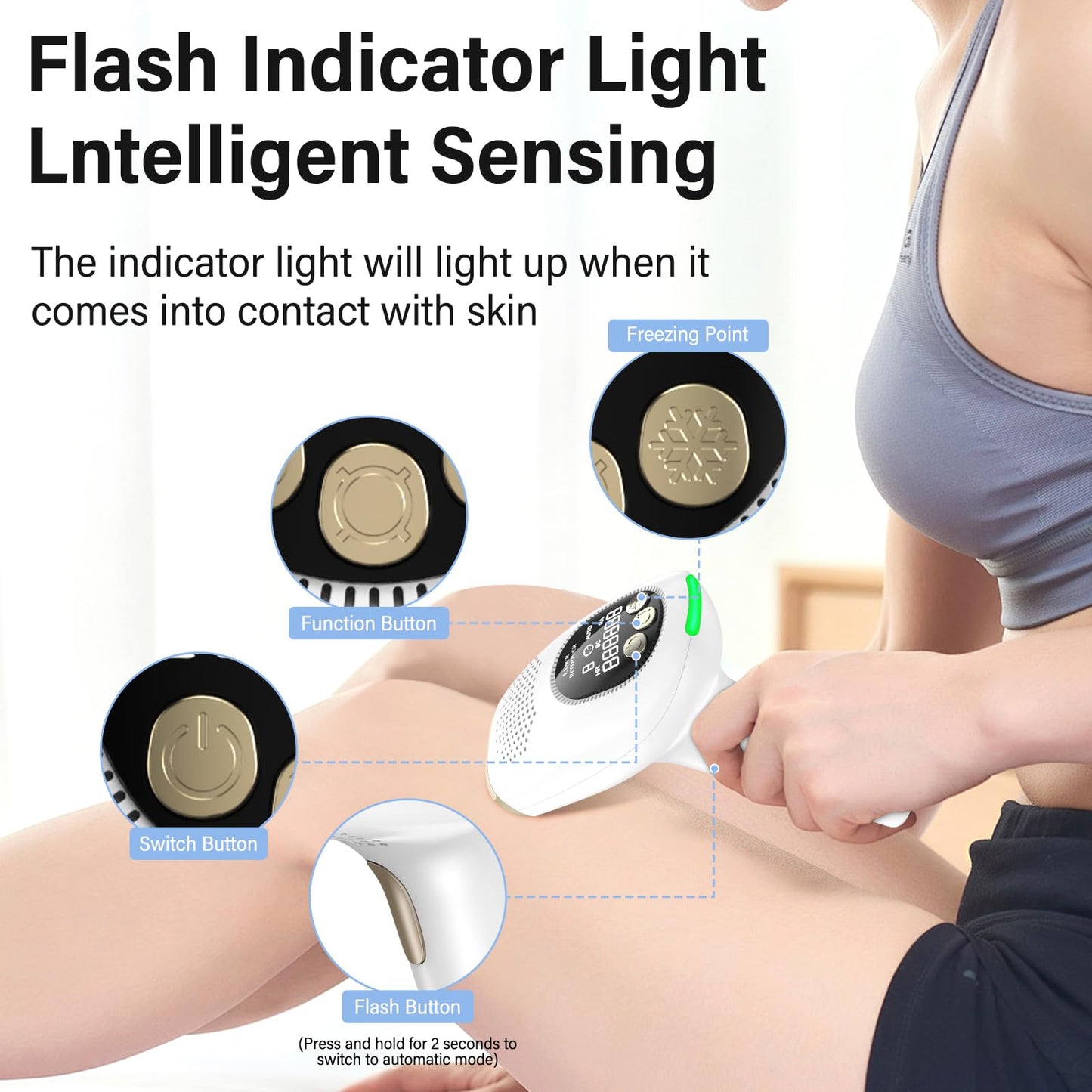 Épilateurs à lumière pulsée, Épilation au laser IPL avec Fonction de Refroidissement, 9 Vitesses et 3 Fonctions HR/SC/RA, Appareil d'épilation pour Hommes, Femmes, Corps, Aisselles